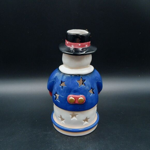 Home Interiors Ceramic Snowman Tealight Candle Holder Under Plate Luminary 9 In - Picture 3 of 10